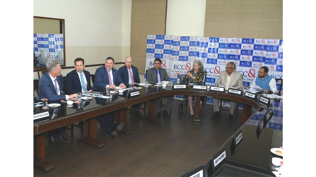 (Left to Right) Mr. Josh Wilson MP, Federal Labor Member for Fremantle, Federal Parliament, Australia, Senator Matthew Canavan, LNP Senator for Queensland, Federal Parliament,  Australia, Mr. Matt Burnell MP, Federal Member for Spence, Federal Parliament, Australia, Mr. John Southwell, Trade and Investment Commissioner, Australian Trade and Investment Commission, Australian Government, Mr. Varun Kukreti, Director - Business Development, Kolkata, Australian Trade and Investment Commission (Austrade), Ms. Rowan Ainsworth, Consul General, Consulate of Australia, Mr. Gautam Ray, President, The Bengal Chamber of Commerce & Industry and Executive Director (HR & Admin.) - CESC Limited & President (HR) – Power Group, RPSG, CESC Limited, Mr. Subhodip Ghosh, Director General, The Bengal Chamber of Commerce & Industry