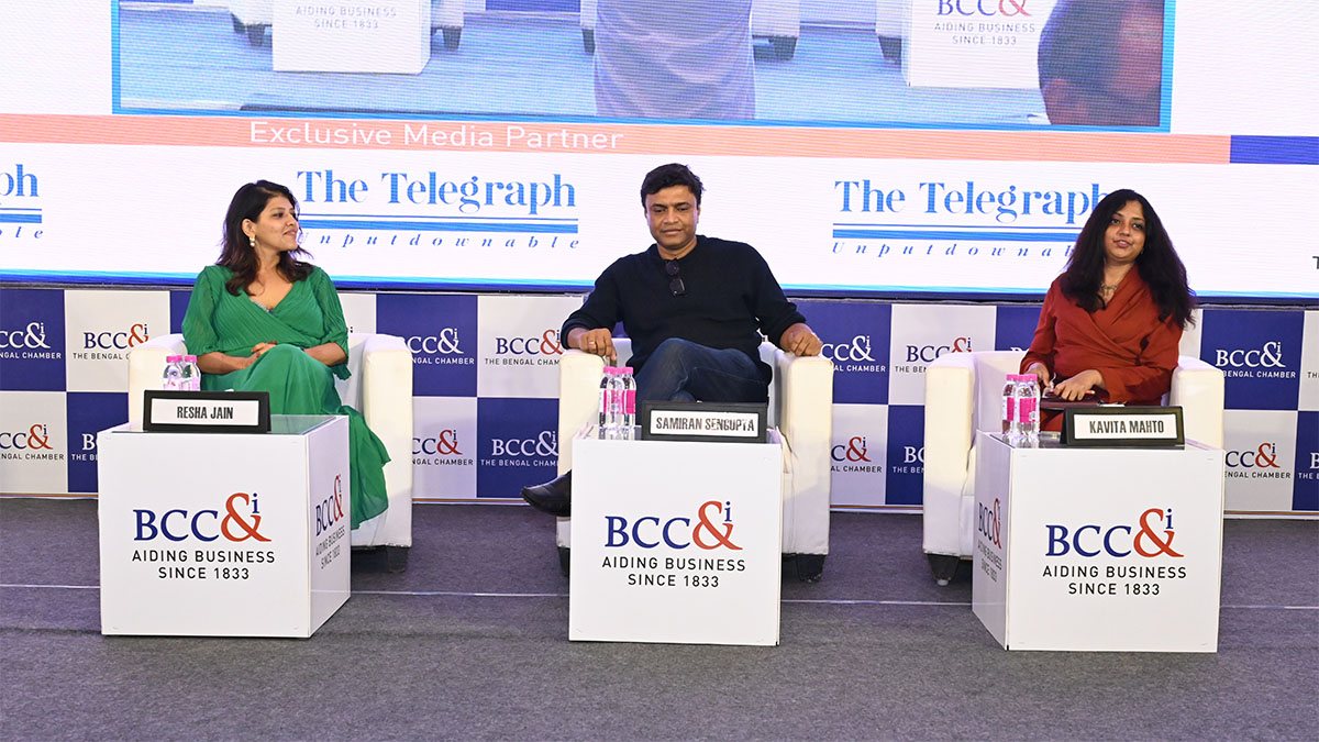 The first Panel discussion was on Startups. From left Ms. Resha Jain, Chief Brand Officer, GIVA; Mr. Samiran Sengupta, Founder & CEO, JustMyRoots. Ms. Kavita Mahto, Business Head, Tata Steel Aashiyana (right) moderated the session