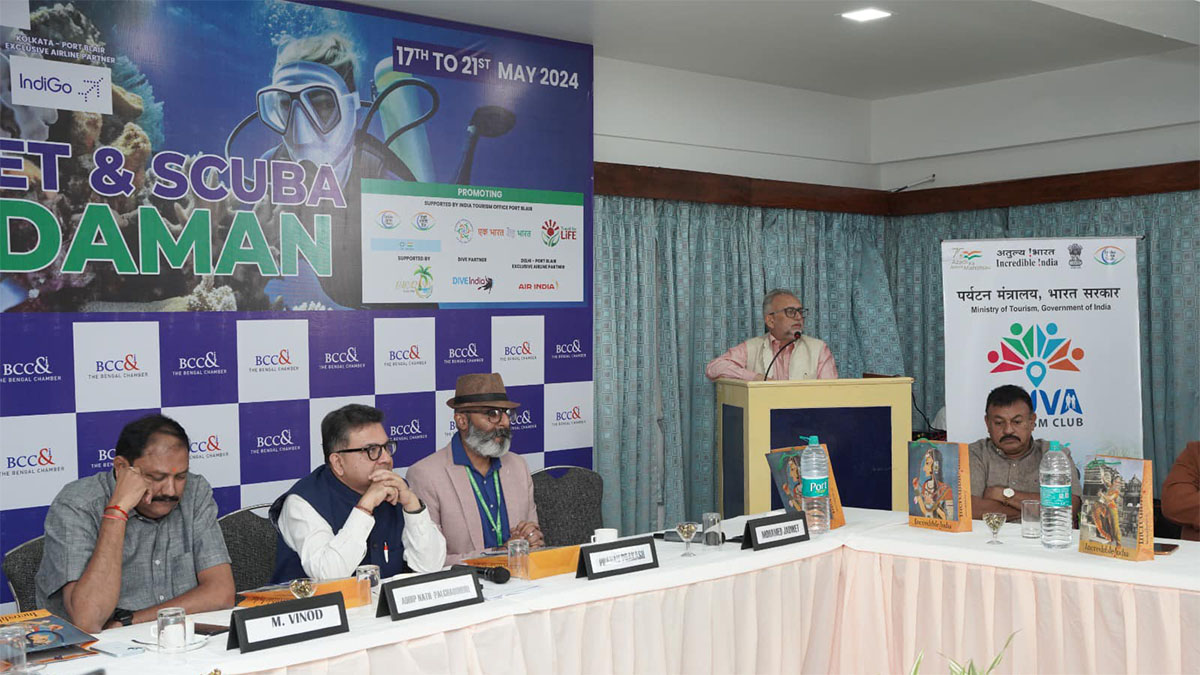 Mr Mohamed Jadwet, Chairman, Indian Association of Tour Operators (IATO - Andaman Chapter) & Director, Makruzz, delivering his address at the B2B Meeting organized by The Bengal Chamber on 17th May 2024 at Peerless Hotel, Port Blair, Andaman.